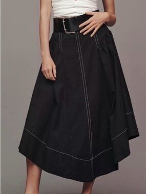 By Anthropologie Curved High/Low Hem Linen blend midi skirt